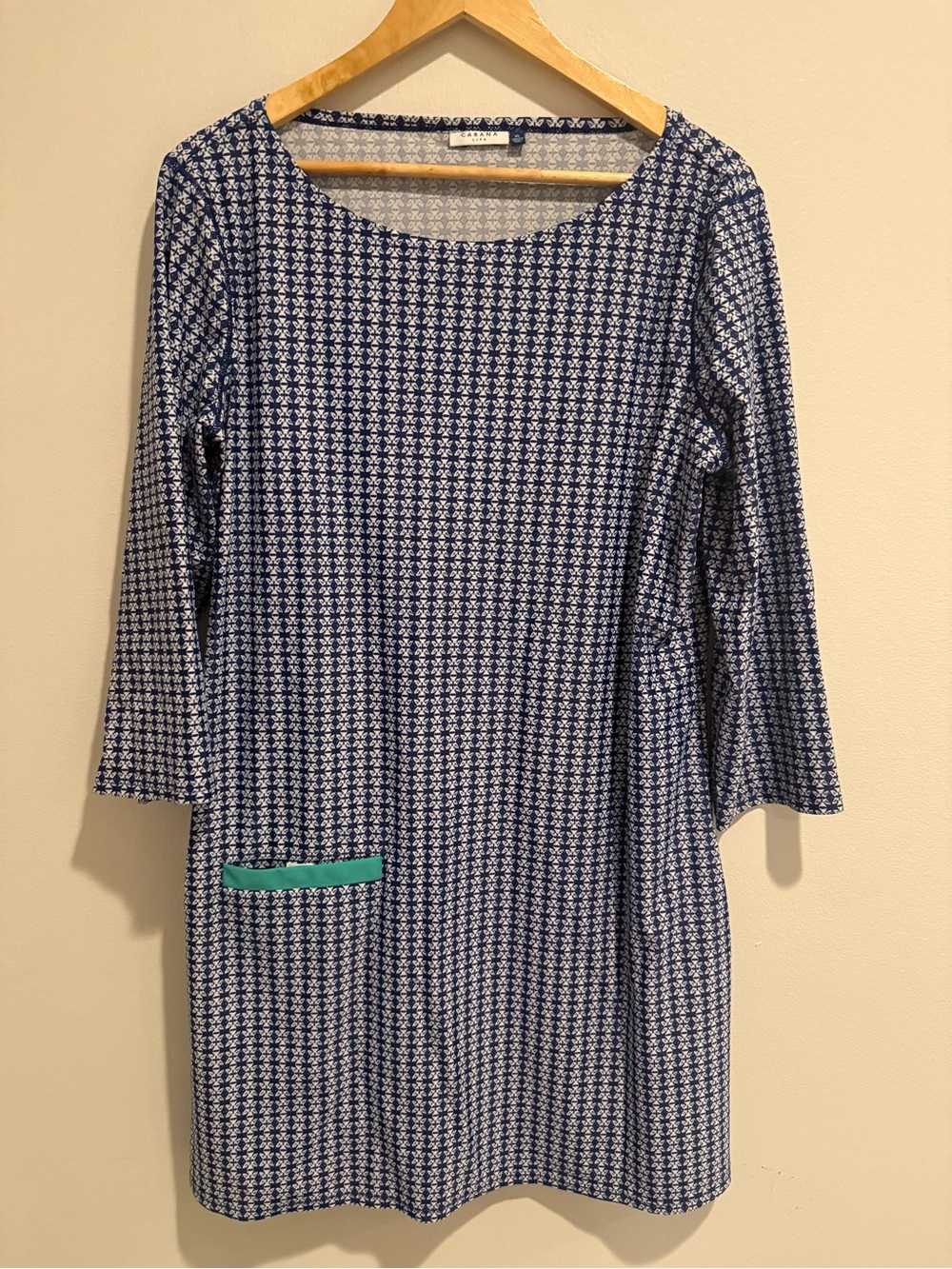 Cabana Life Blue White Geometric Block Print Swim Cover Up Dress XL UPF Tunic